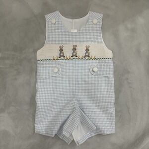Easter Rabbit Smocked Kid's‎ Romper Blue And White Gingham Size 18 Months